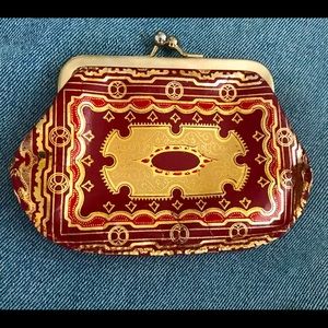 Vintage Italian leather gold embossed coin purse